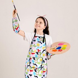 HIQUACC Kids Art Apron Set with 2 Detachable Sleeves Waterproof Graffiti Painting Crafting Apron for Children (Pattern-XL)