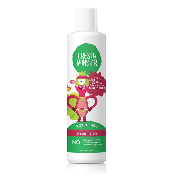 Fresh Monster 2-in-1 Kids Shampoo & Conditioner, Toxin-Free, Hypoallergenic, Tear-free Shampoo & Conditioner for Kids, Watermelon (8.5oz)