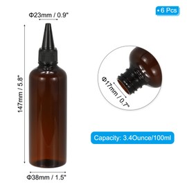 PATIKIL Plastic Applicator Bottle, 6 Pcs 3.4oz(100ml) Leak Proof Refillable Empty Dispenser Container Squeeze Bottle with Twist Top Cap for Hair Ink Liquid Sauces, Brown