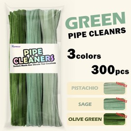Harmoso 300pcs Ombre Light Green Pipe Cleaners - Fluffy Craft Pipe Cleaners in 3 Shades for Arts & Crafts, Perfect for Flowers, Animals & Decorations (12 x 0.24 inches)