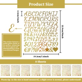 1 Inch Glitter Letter Sticker - Self Adhesive Alphabet Number Stickers for Scrapbook,Wedding,Mailboxes,Name,DIY and Craft - 8 Sheets Shimmering Golden