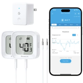 GoveeLife WiFi Refrigerator Thermometer with Alarm, Wireless Digital Freezer Temperature Gauge with App Control, LCD Display, 2 Years Free Data Export, for Home Kitchen Fridge Hot Tub 2 Pack