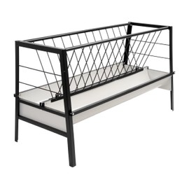 HECASA Livestock 2-in-1 Hay & Grain Feeder Storage and Dispensing Feed Pan 55 Gallon Capacity Livestock Hay Feeders for Goats, Sheep, Horses Steel Powder Coated Black