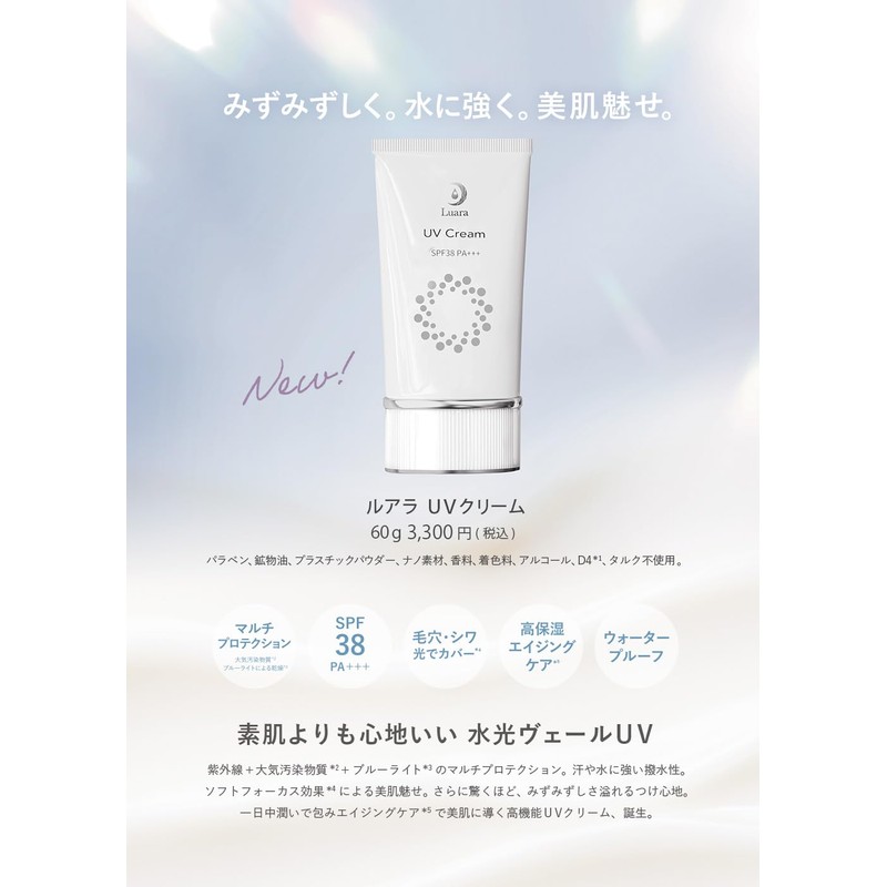LUARA SPF38/PA+++ UV Cream, 2.1 oz (60 g), Sunscreen, Waterproof,