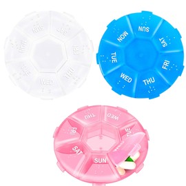 Pack of 3 Pill Box 7 Days Small Pill Box Round Tablet Organiser Bag Weekly Box Portable for Vitamins Dietary Supplements Travel and Daily Use Tablet Sorter