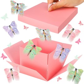 Christmas Butterfly Explosion Gift Box, Unique Exploding Gift Box with 8 Pcs Flying Butterflies, Pink Xmas Flying Butterfly Box, Surprise Gift Box Explosion for Birthdays, Wedding, Anniversaries