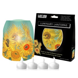 MODGY Luminary Lanterns Candle Holder Decorative Indoor Outdoor, for Wedding Centerpiece Decoration Outside Patio, with Flameless Floating LED Candles Van Gogh Sunflowers, Pack of 4