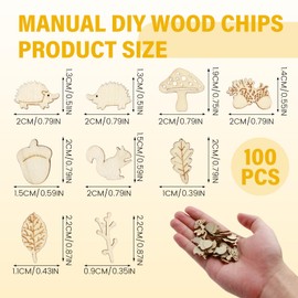 100 Pcs Wooden Animal Plants Cutouts Wood Shape Squirrel Mushrooms Leaves Hedgehog Wooden Slices Embellishments for DIY Handmade Scrapbooking Card Making Christmas Party Decorations