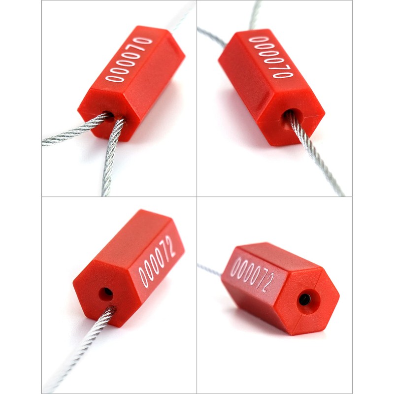 QWORK Steel Security Cable Wire Seals, Anti-Tamper Security Tags, Numbered,