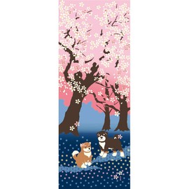 HAMAMONYO Picture Tenugui 'Shiba-Inu at Spring night'