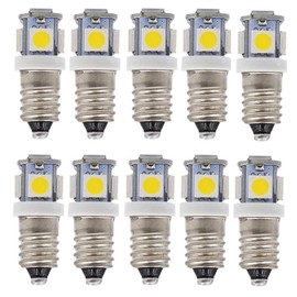 GutReise E10 AC LED Bulbs,10 pack 6V Warm White 5LED lamps,E10 Miniature Screw 0.5Watts 50Lm (AC6V, Warm White)