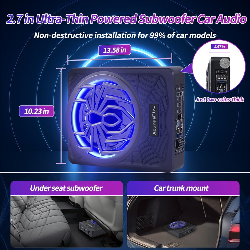 𝙐𝙥𝙜𝙧𝙖𝙙𝙚 10" 1250W Slim Under Seat Car Subwoofer with Amp