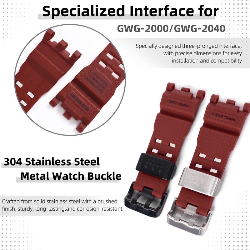 Black Natural Resin Replacement Watch Strap for Casio G-Shock Master