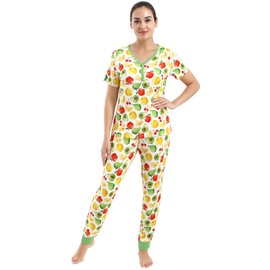 DREAMHALO Women's Pajamas Set-Viscose Made from Bamboo, Short Sleeve Sleepwear Top with Joggers Pants Sets V Neck Loungewear, Fruit, XX-Large