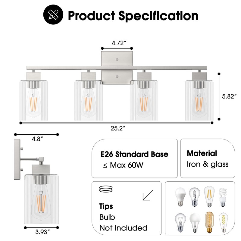 Espird 4 Light Bathroom Vanity Light - Brush Nickel Bathroom