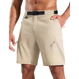 Haimont 9" Hiking Cargo Shorts for Men Quick Dry Moisture Wicking 5 Zipper Pockets Travel Shorts Outdoor Water Resistant, Light Khaki, S
