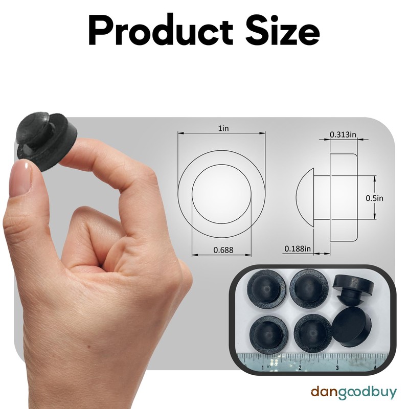 Large Rubber Push-in Ridged Stem Bumpers 1" Diam - Feet