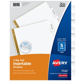 Avery® Paper Dividers, Insertable Big Tab™, 5-Tab, Clear, 1 Set