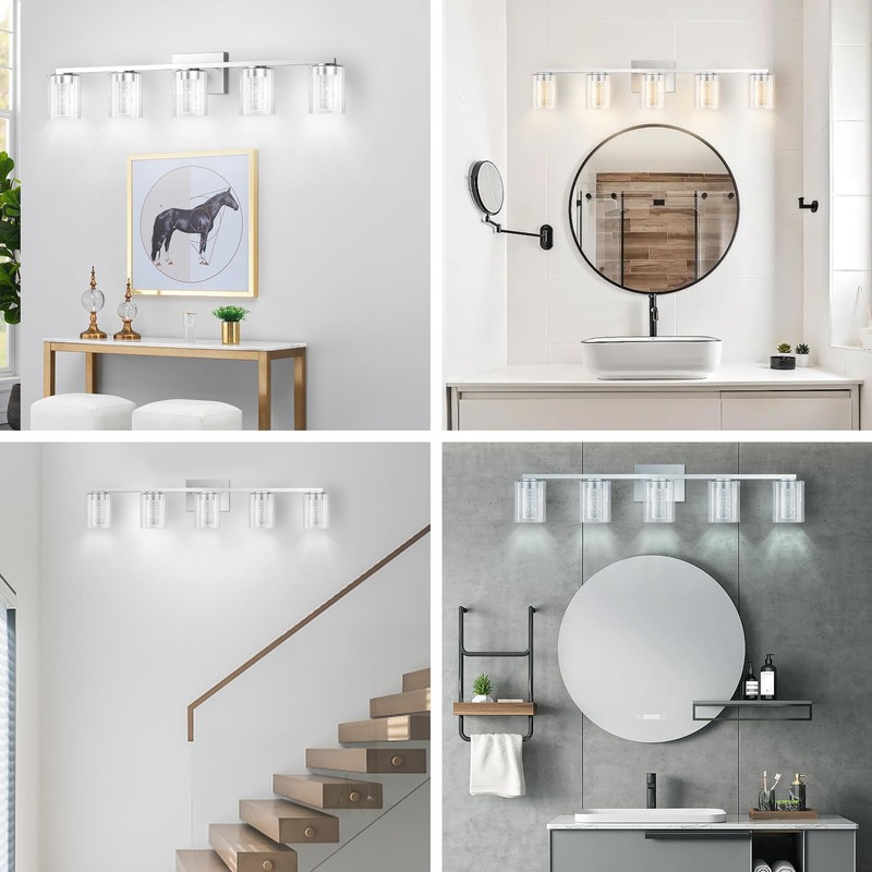LED Modern Bathroom Light Fixtures Over Mirror, 5-Light Brushed Nickel
