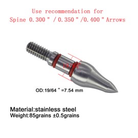 Maifield - Puntos de acero inoxidable para tiro con arco, fácil de tirar, varios diámetros exteriores, grano 85/100/125/150, puntas de campo de tiro con tornillo, 19/64" Combo Shape,150 Grain, 150 granos