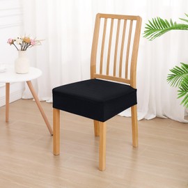 Smiry Waterproof Seat Covers for Dining Room Chairs Set of 4, Stretch Jacquard Removable Washable Chair Seat Slipcovers Protector, No Rear Covers, Black