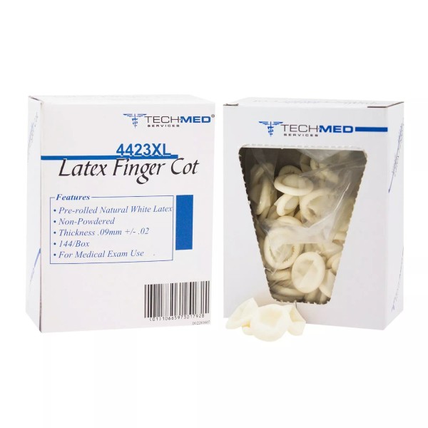 TechMed Pre-Rolled Natural White Latex Finger Cots Extra Large Disposable