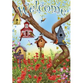 Toland Home Garden 112097 Bandera de primavera de amapolas y casas de pájaros de 12 x 18 pulgadas, bandera de jardín de doble cara para decoración de patio al aire última intervensión