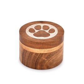 Kimona Dog Urn Acacia Wood Two Paws Engraved Pet Urn for Dogs Cats Memorial Urn for Ashes (3.5 x 3.5 x 2.5 inches)
