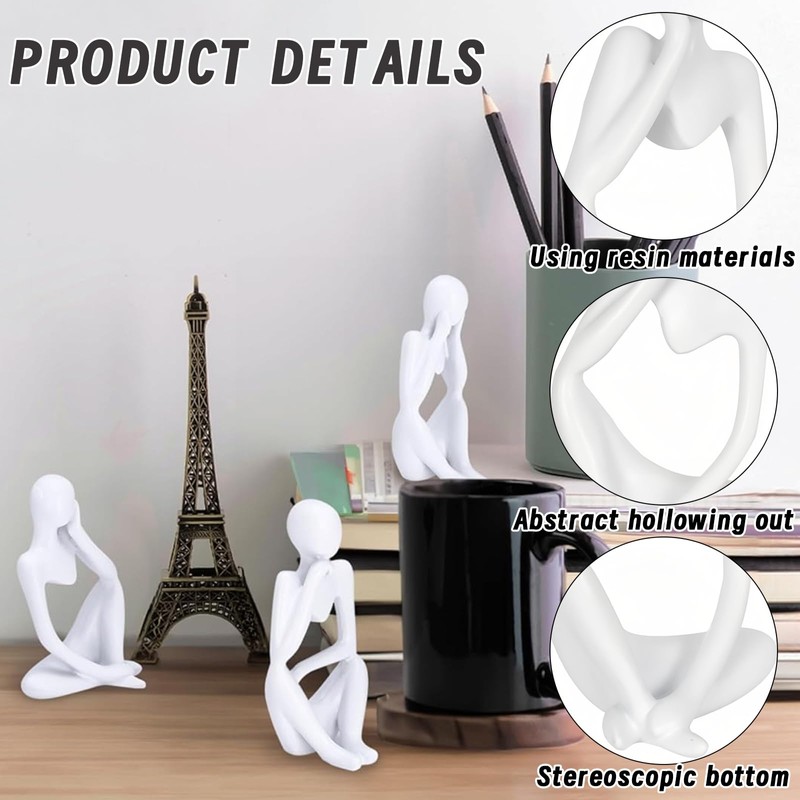 TenaLucy Pack of 3 Thinker Sculpture, Thinker Statue Modern Figures