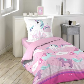 Douceur d’Intérieur Unicorn Bedding Set with Pillowcase, Cotton, Multicoloured, 140 x 200 cm