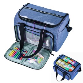 Weabetfu Large Crochet Bag Knitting Bags and Totes Organizer Huge Yarn Bag Storage for Crocheting Knitter,Crochet Hooks,Knitting Needles Kit,Supplies,Yarn - Ideal Crochet & Knitting Gift(Blue)