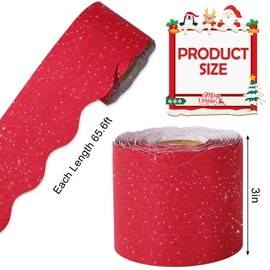 Whaline 131.2ft Glitter Red Green Bulletin Board Borders Christmas Die-Cut Border Trim for Xmas Winter Holiday Chalkboard Decoration, 2 Rolls
