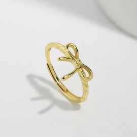 Meissa Handgefertigter 925er Sterlingsilber Schleifen-verstellbarer Ring Zarte süße Schleifenschmuck für Damen, Elegantes handgefertigtes Geschenk zum Geburtstag Jubiläum Valentinstag, Gold