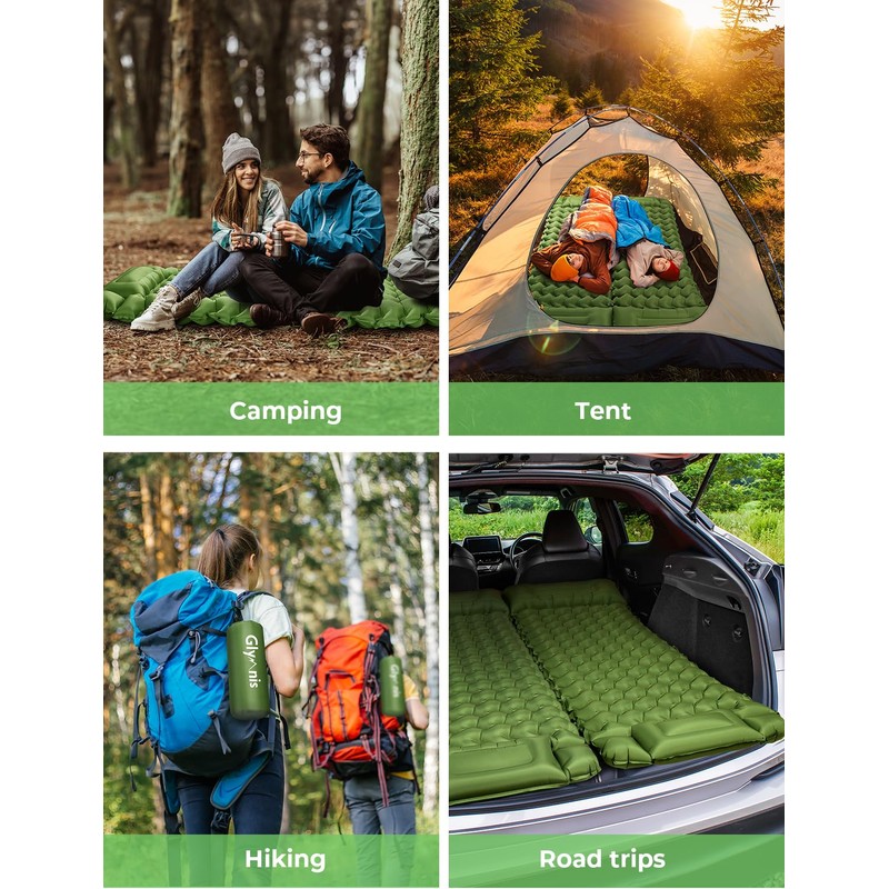 Glymnis Sleeping Mat 12CM Thick, Built-in Foot Pump Waterproof Camping