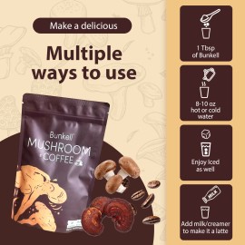 Bunkell Mushroom Coffee Lions Mane Turkey Tail Reishi 6-1N-1 Energy Focus Digestion US