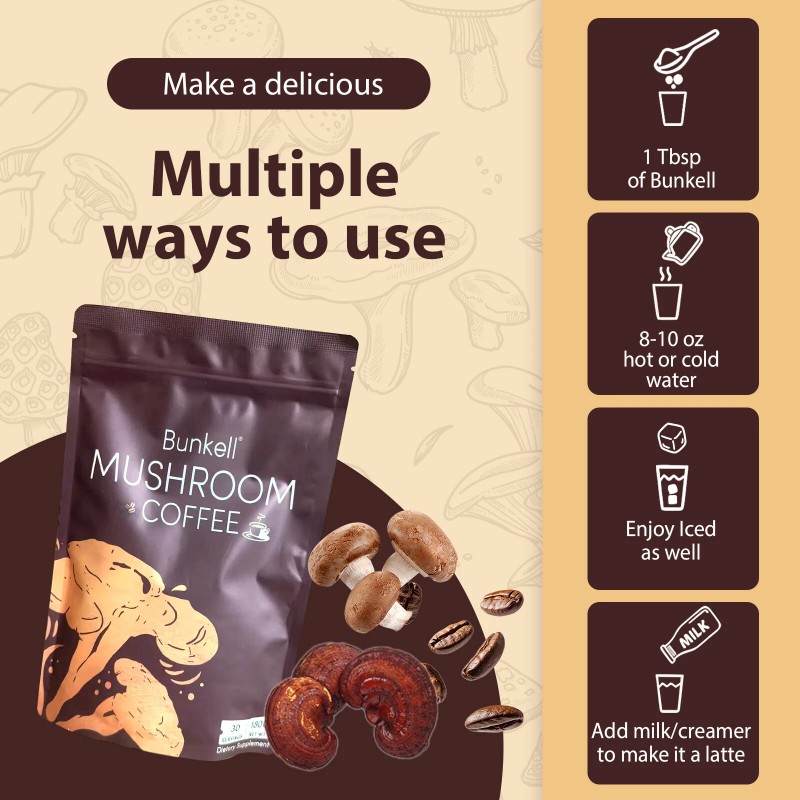 Bunkell Mushroom Coffee Lions Mane Turkey Tail Reishi 6-1N-1 Energy