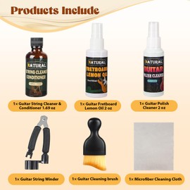 6Pcs Guitar Cleaning Kit - Includes Guitar Polish, Fretboard Oil, String Cleaner, String Winder, Brush, Cleaning Cloth, Guitar Maintenance Kit, for Violin, Piano, Bass, Guitar Players
