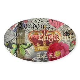 CafePress London England Vintage Travel Collage Sticker Oval Car Bumper Sticker