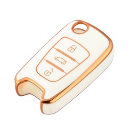 OFFCURVE Key Fob Cover for Kia, Full Protective Car Key Case Holder for 2010-2013 Kia Soul 2012-2014 Kia Rio Sportage Flip Folding Keyless Entry Car Accessories, White