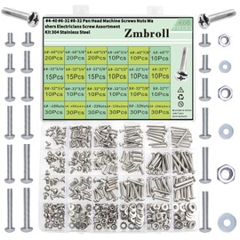 Zmbroll Pan Head Machine Screw #4-40#6-32#8-32 Nuts Bolts Washers Assortment Kit 304 Stainless Steel Electricians Screw,Fully Machine Thread Screws,Phillips Drive Fastener