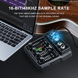 BOMGE M12 USB Audio Interface, 2-Channel Mixer, XLR/3.5mm Input, 48V Power Supply, Sound Card for PC Recording, Studio, Live Show, Karaoke, Plug&Play