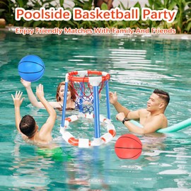 Pool Basketball Hoop Floating Set, Pool Toys and Pool Games for Kids and Adults, Durable Basketball Hoop with Balls Pump for Pool, Outdoor Swimming Water Play Family Party, Pool Basketball for Summer