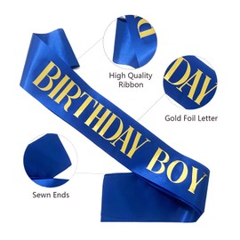 Birthday Sash for Men Blue with Gold Foil Letter 16th 18th 21st 30th 40th 50th 60th 70th First Birthday Boy Sashes Gifts Decorations Party Supplies