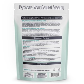 Natural Elephant Dead Sea Salt for Soaking & Bathing | 1 Pound Bag (16oz) | Fine Grain | 100% Natural and Pure