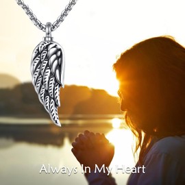 POPLYKE 925 Sterling Silver Wing Urn Necklace for Ashes Necklace Angel Wings Cremation Jewellery for Women Men Memory, Sterling Silver, No Gemstone