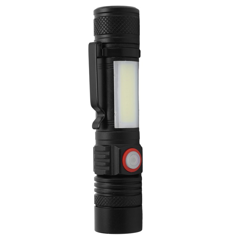T6+COB Electric Torch Telescopic Zoom Powerful Flashlight Dual Light Sources