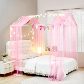 ZIQINPSQ House Bed Canopy Bed Curtains,2pcs Montessori Floor Bed Canopy for Girls Boys,Mosquito Net For Kids Wood Bed Frame,Bedroom Decorations (Pink)