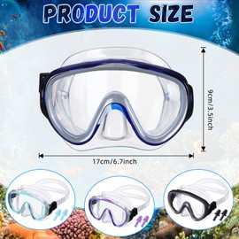 4 Pcs Adult Swim Goggles Swimming Goggles with 4 Pair Earplugs Anti Fog Snorkel Mask Clear View Tempered Glass Scuba Mask Waterproof Diving Mask with Nose Cover for Adult Men Women (Cute Color)
