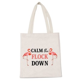 LEVLO Funny Flamingo Gift Calm The Flock Down Flamingo Shopping Bags Fun Flamingo Party Gift Flamingo Lover Gift, Calm the Flock Down, Medium