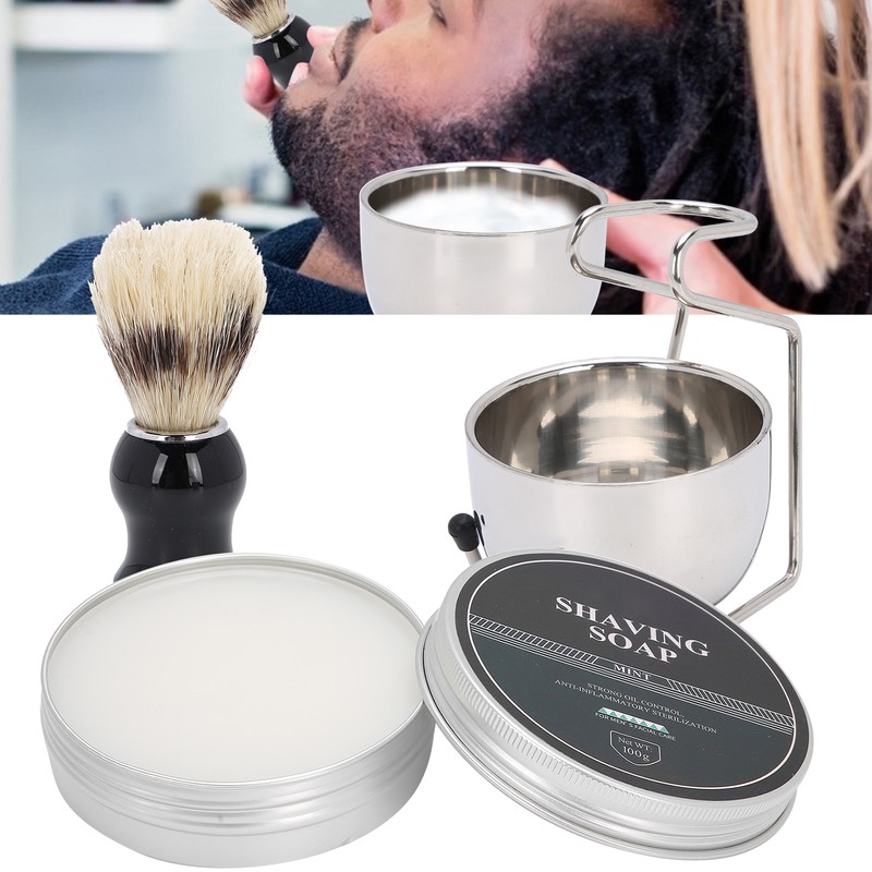 4pcs Shaving Brush Set Men Shaving Soap Brush Stainless Steel